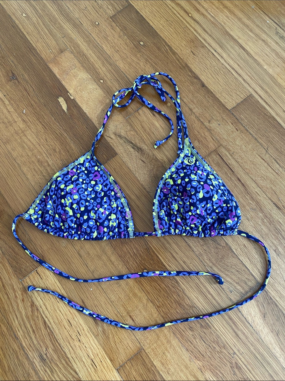 Kids Blue Multicolor Leopard Print Triangle Bikini Top